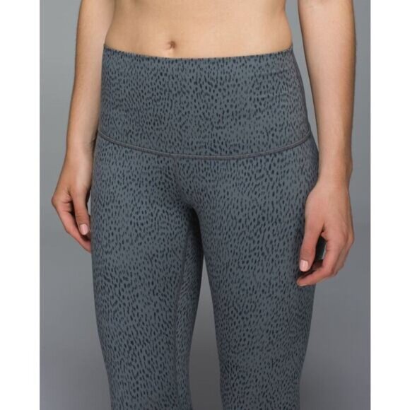 LULULEMON Wunder Under Crop II Luon Roll Down Sz 4 Dottie Dash Slate Black - Picture 2 of 11
